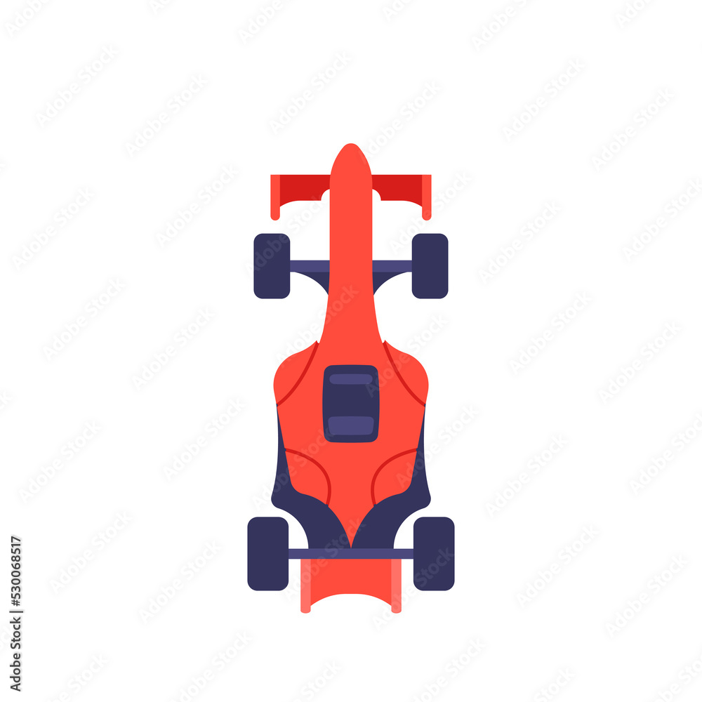Racing Car Isolated on White Background. Red Sport Automobile Top View, Modern Transportation for Race Competitions Racing Car Isolated on White Background. Red Sport Automobile Top View, Modern Transportation for Race Competitions