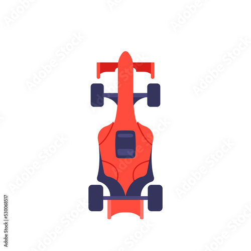 Racing Car Isolated on White Background. Red Sport Automobile Top View, Modern Transportation for Race Competitions