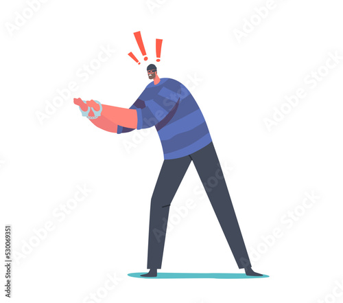 Male Character wear Handcuffs Isolated on White Background. Arrest of Criminal, Robber Punishment, Law and Order Concept