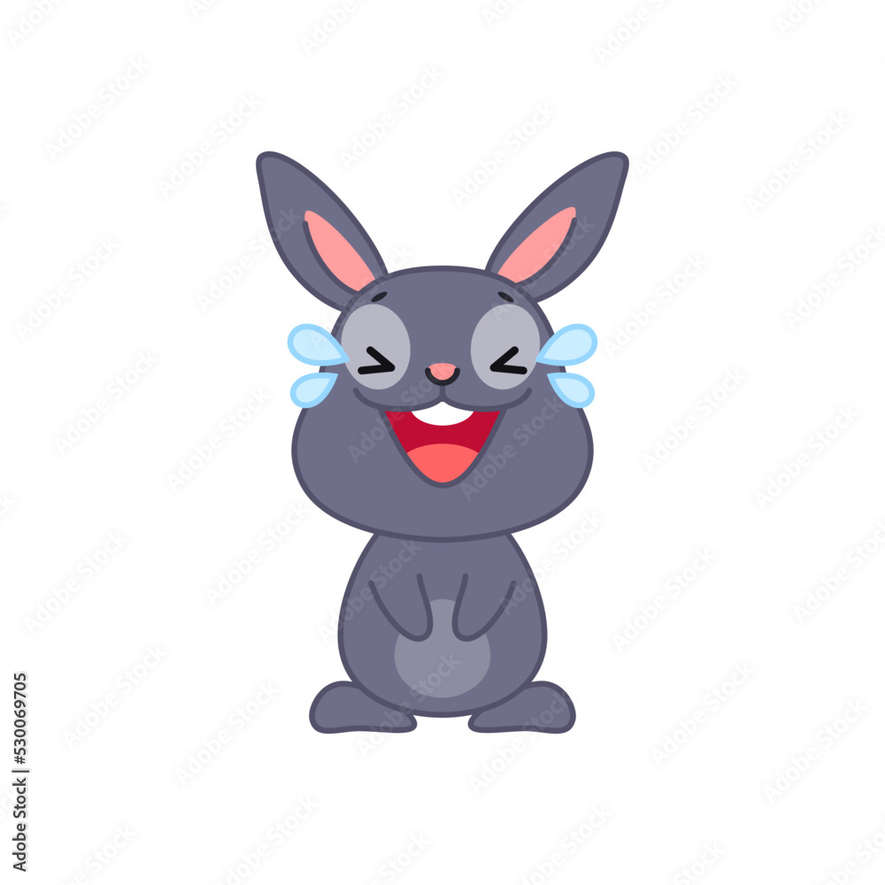 Cute laughing bunny. Flat cartoon illustration of a funny little black rabbit laughing to tears isolated on a white background. Vector 10 EPS. Cute laughing bunny. Flat cartoon illustration of a funny little black rabbit laughing to tears isolated on a white background. Vector 10 EPS.