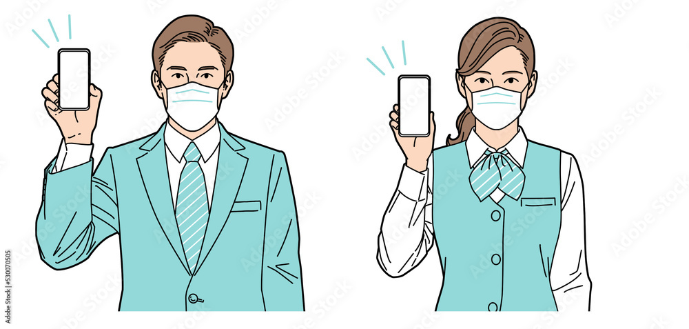 人物イラスト 受付 ビジネスマン 男女 正面 マスクあり 人物イラスト 受付 ビジネスマン 男女 正面 マスクあり