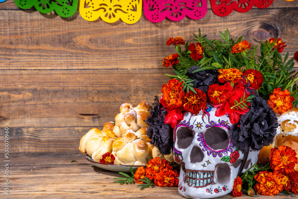 Premium Photo  Three pieces of pan de muerto. day of the dead