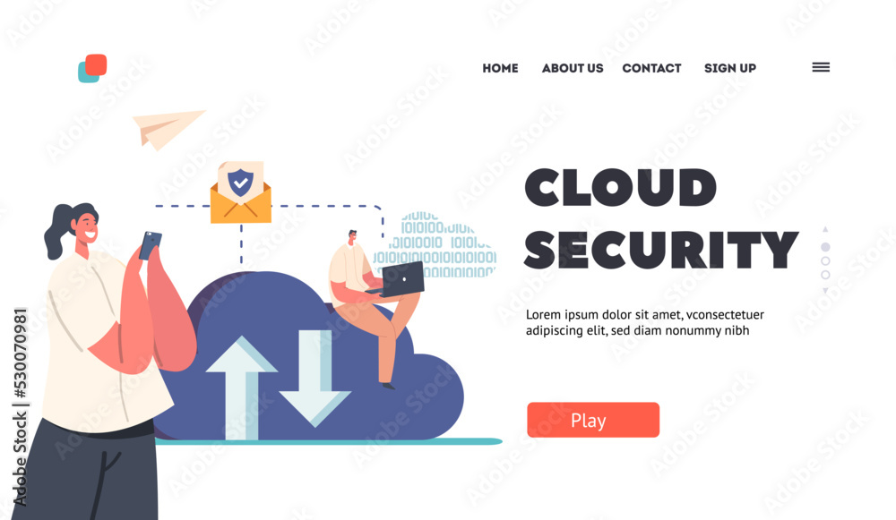 Cloud Security Landing Page Template. Data Safety, Information Protection. Tiny Characters Work on Laptop and Phone Cloud Security Landing Page Template. Data Safety, Information Protection. Tiny Characters Work on Laptop and Phone