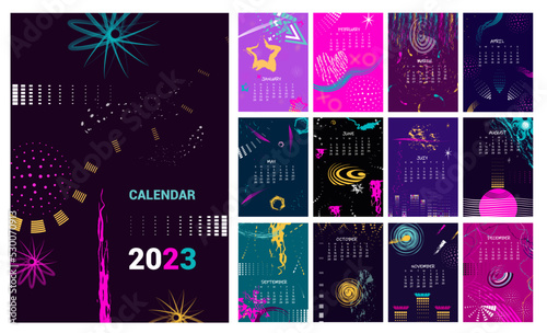 Bright calendar for 2023 abstract futurism