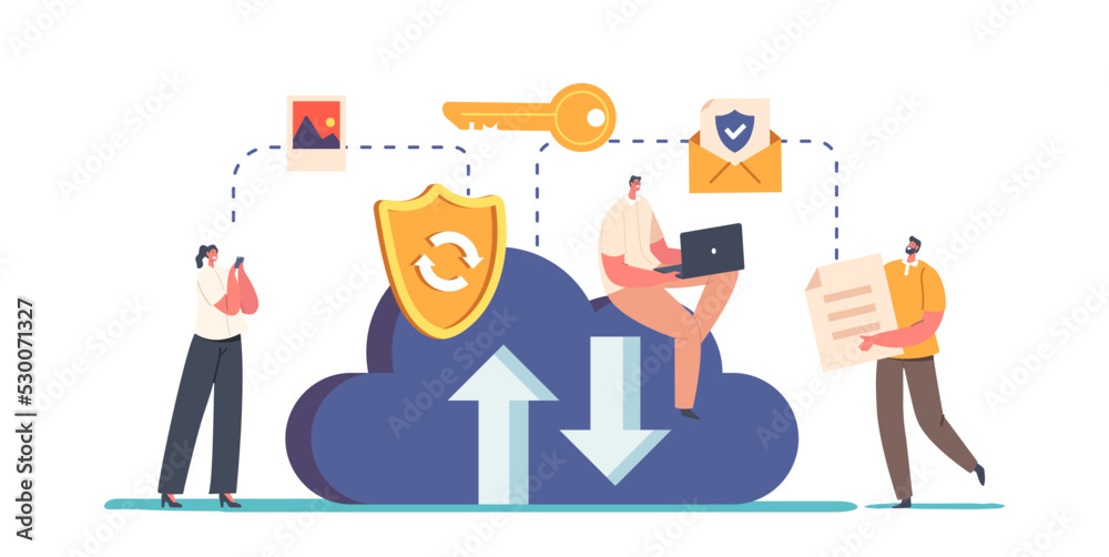 Data Storage, Synchronization, Recovery and Concept. Characters Restore Media Files into Cloud Storage on Virtual Server Data Storage, Synchronization, Recovery and Concept. Characters Restore Media Files into Cloud Storage on Virtual Server