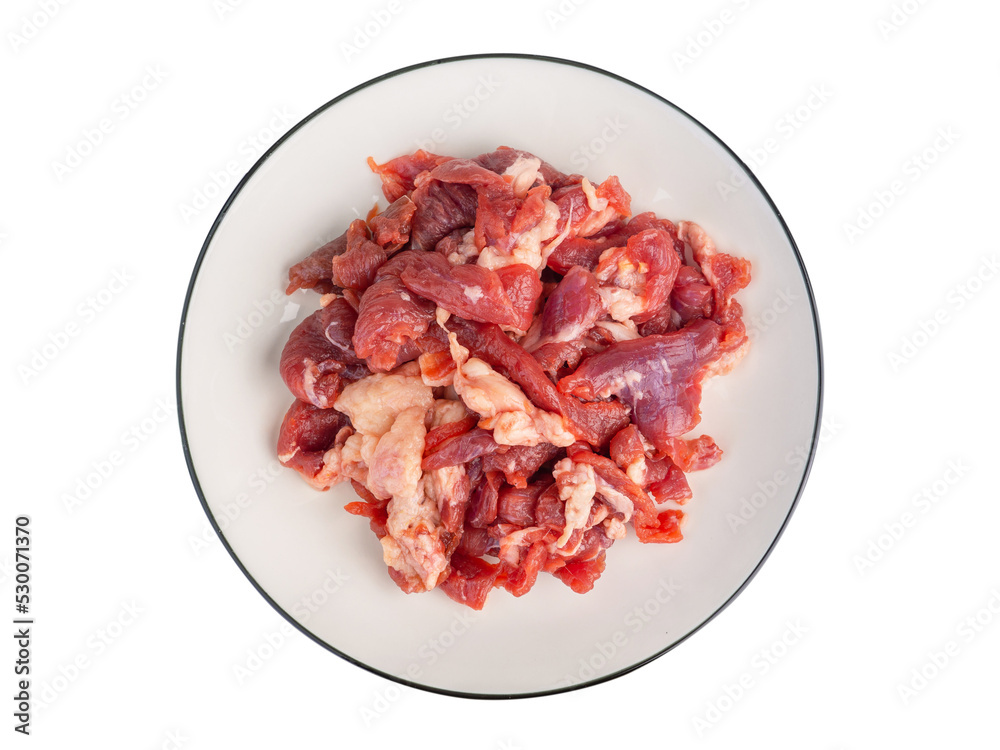 beef slices on a white plate.