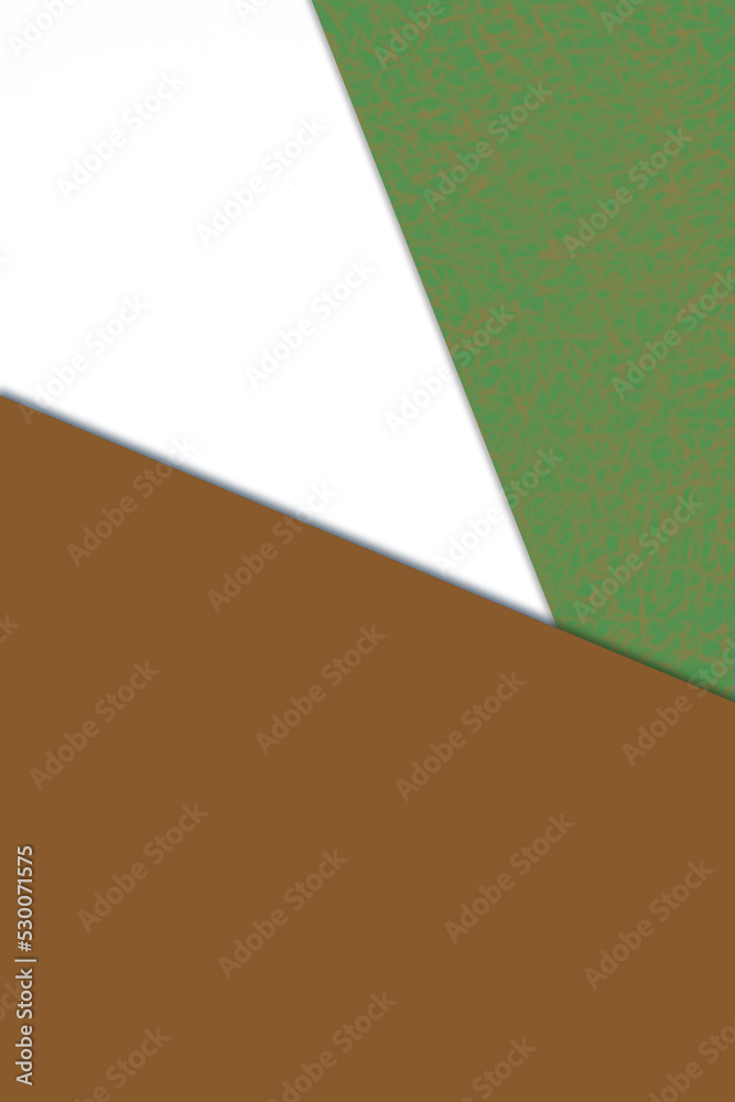 Plain vs textured dark deep shades of yellow green brown and white color papers intersecting to form a triangle shape for cover design