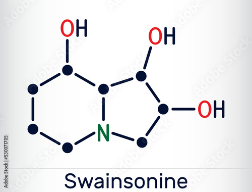 Swainsonine, tridolgosir molecule. It is indolizidine alkaloid from the plant Swainsona, with immunomodulatory activity. Skeletal chemical formula. photo