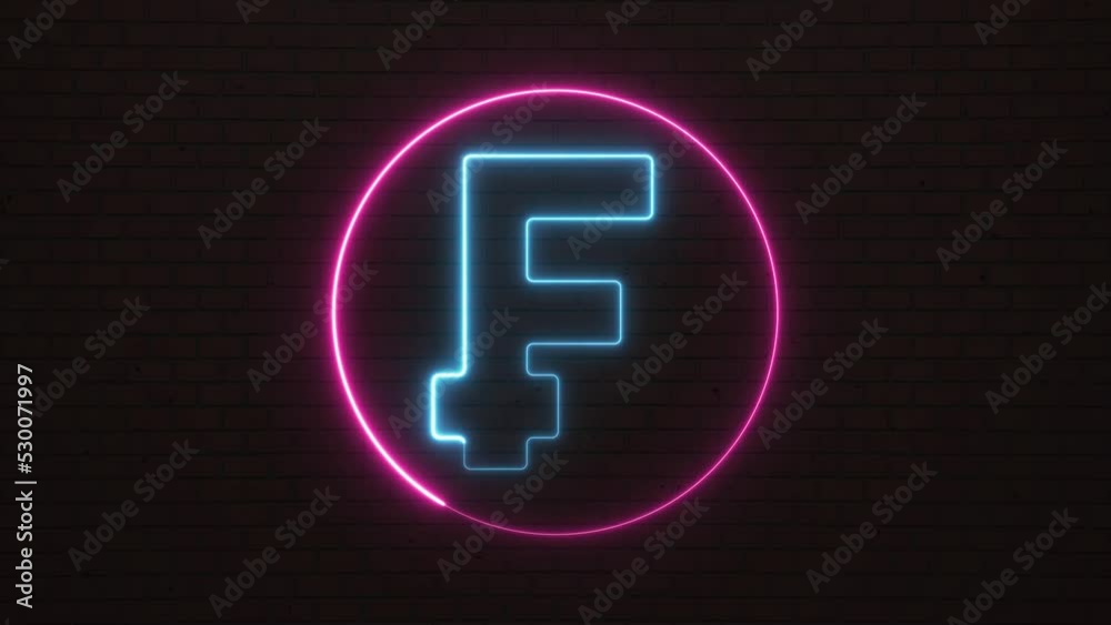 Thin line neon glowing symbol of Swiss currency Franc on a dark background. Simple business motion graphic animated element Thin line neon glowing symbol of Swiss currency Franc on a dark background. Simple business motion graphic animated element
