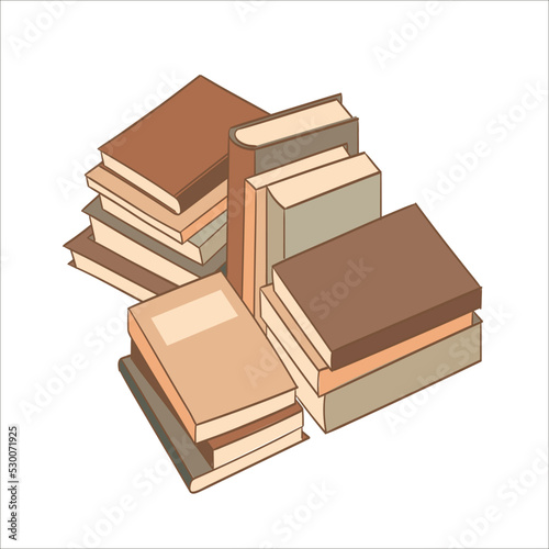 Stacks of books for reading, pile of textbooks for education, dictionaries, encyclopedias. Colored flat vector illustration hand drawn style.