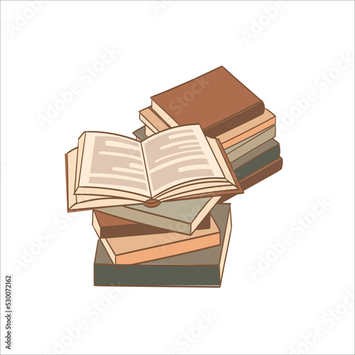 Stacks of books for reading, pile of textbooks for education, dictionaries, encyclopedias. Colored flat vector illustration hand drawn style.