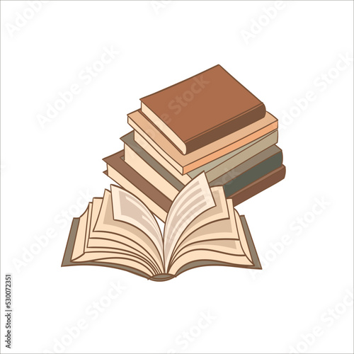 Stacks of books for reading, pile of textbooks for education, dictionaries, encyclopedias. Colored flat vector illustration hand drawn style.