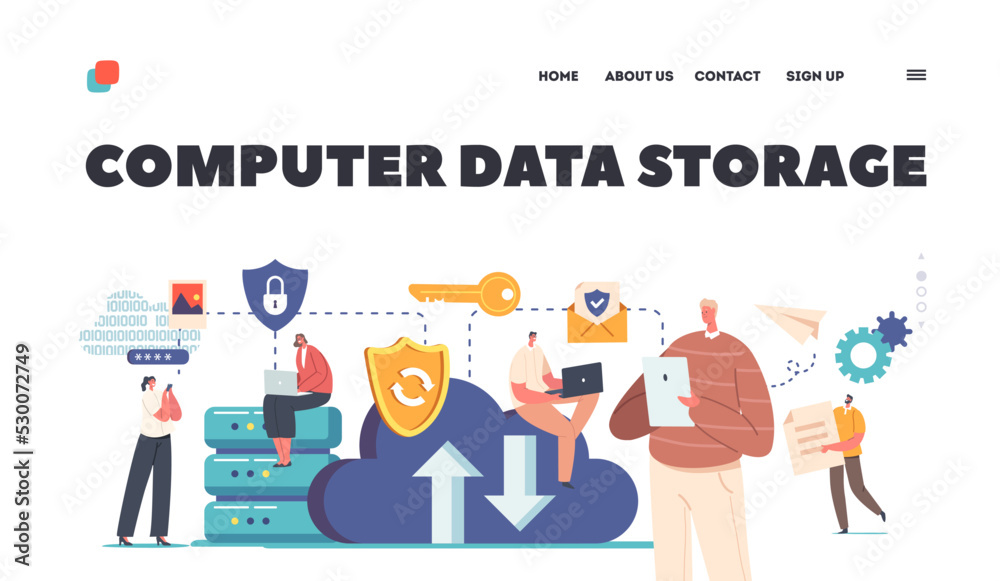 Computer Data Storage Landing Page Template. Cloud Safety, Internet Security, Privacy, Virtual Private Network Computer Data Storage Landing Page Template. Cloud Safety, Internet Security, Privacy, Virtual Private Network