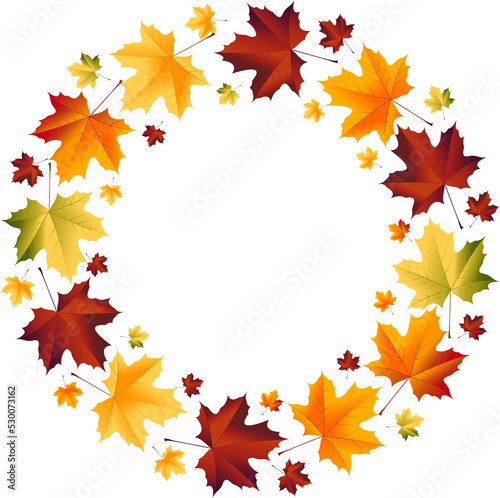 Maple leaf round frame with green yellow red color for autumn or thanksgiving design