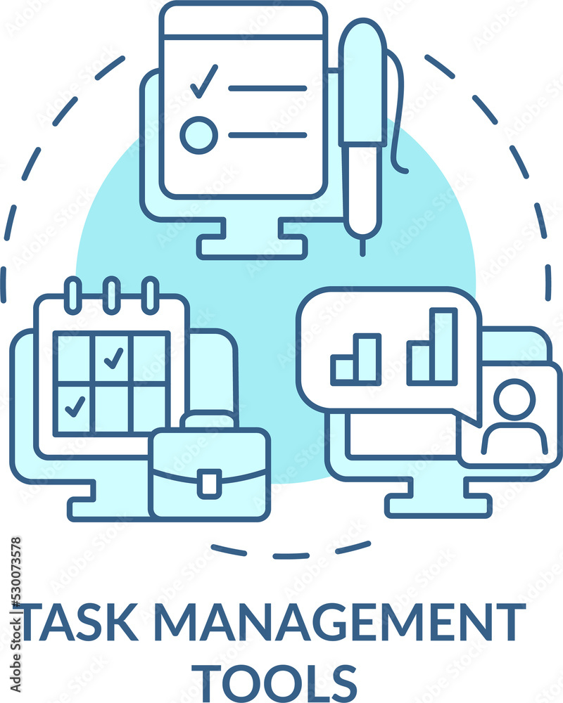 Task management tools turquoise concept icon. Creating to-do lists abstract idea thin line illustration. Isolated outline drawing Task management tools turquoise concept icon. Creating to-do lists abstract idea thin line illustration. Isolated outline drawing