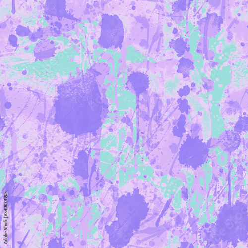 A seamless pattern with monochrome violet paint splatters on background.