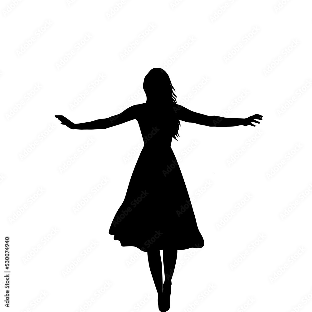 Spreading arms woman silhouette isolated on white background Spreading arms woman silhouette isolated on white background
