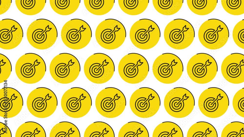 Target symbols in yellow circles on a white background. Seamless loop animated pattern with regular symbols rotating around Target symbols in yellow circles on a white background. Seamless loop animated pattern with regular symbols rotating around