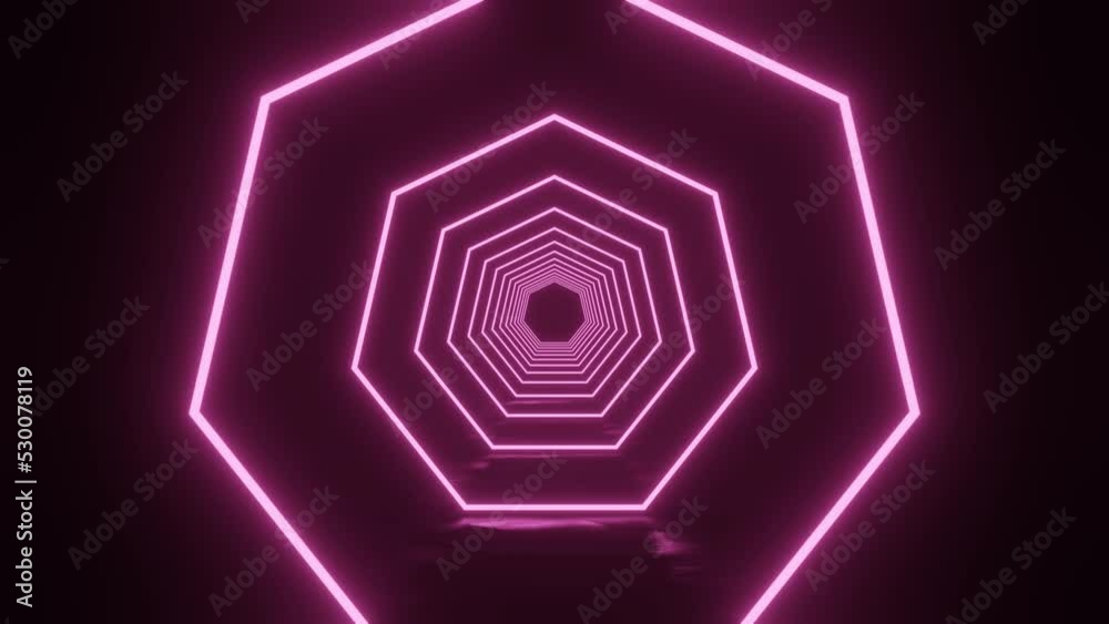 Pink neon geometric shapes in abstract futuristic tunnel. Seamless loop sci-fi motion graphic. Neon glowing technology background Pink neon geometric shapes in abstract futuristic tunnel. Seamless loop sci-fi motion graphic. Neon glowing technology background