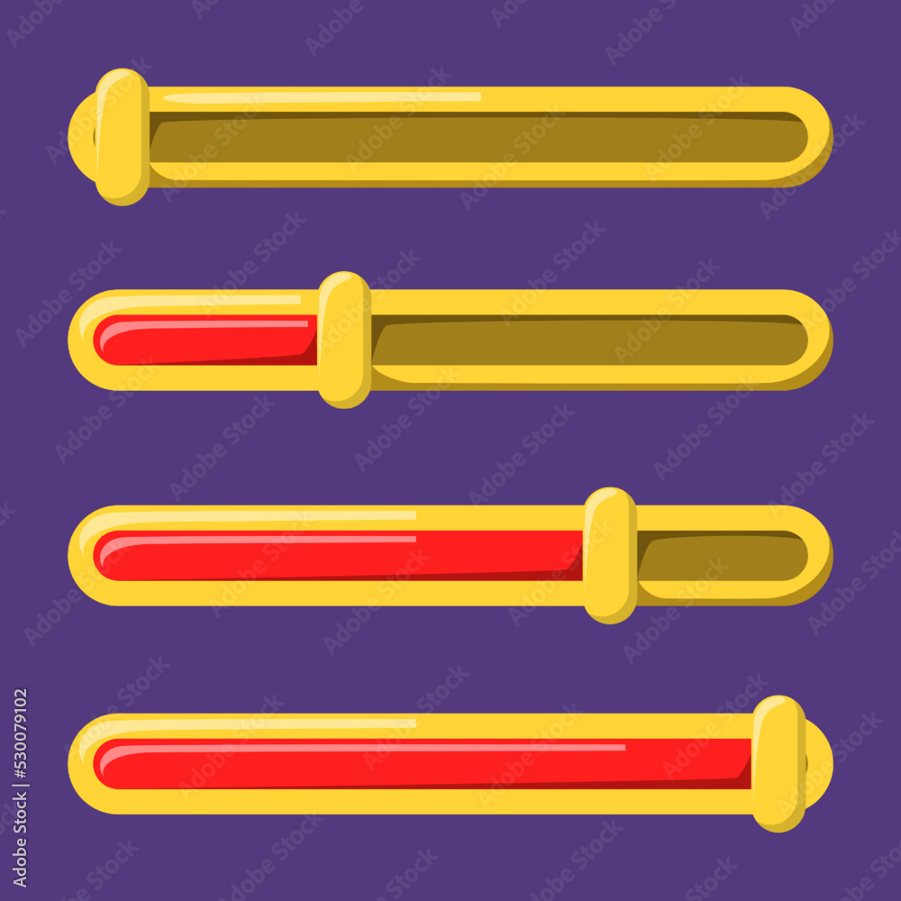Game panel set. Vector health, mana or sound bar. Game interface design element. Golden points scale. Game panel set. Vector health, mana or sound bar. Game interface design element. Golden points scale.
