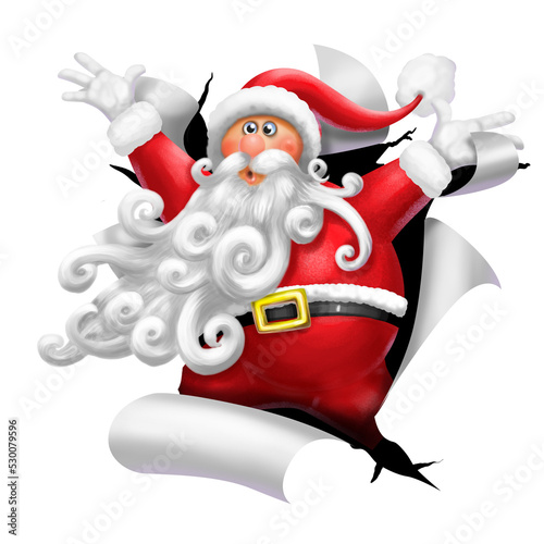babbo natale che esce dallo strappo della carta