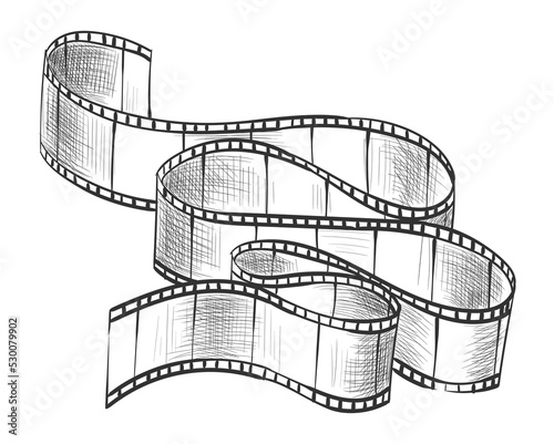 Film strip. Empty film strip tape with shaddow for projection, movie and cinema design. Vector monochrome element isolated on white background