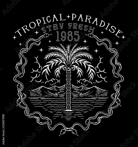 tropical paradise vector illustration for t-shirt and other uses