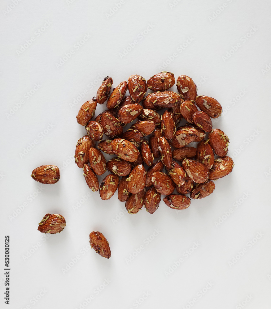 Spicy almond isolated on white background. Copy space, closeup, top view, flat lay.
Spicy almond isolated on white background. Copy space, closeup, top view, flat lay.