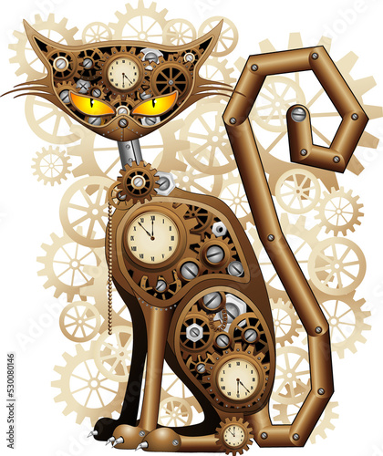Ontbering computer Verenigen Sierkussen Steampunk Cat Vintage Retro Style Machine samengesteld door  klokken, kettingen, tandwielen, uurwerkillustratie geïsoleerd op  transparante achtergrond - Nikkel-Art.nl