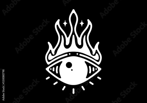 Eye and fire flame Black and white line art mono line tattoo