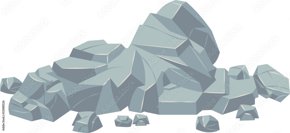 Broken stone debris. Gray rock landscape element