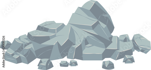 Broken stone debris. Gray rock landscape element