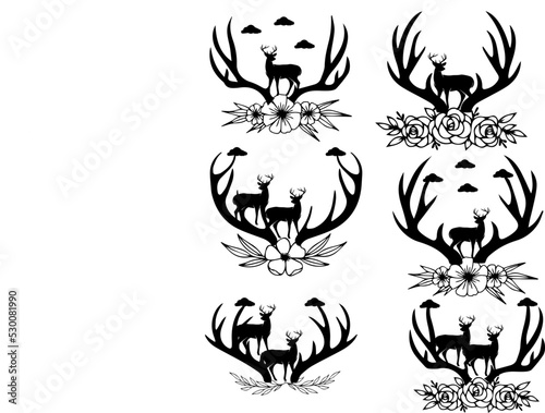 Floral Deer Antlers Bundle Svg