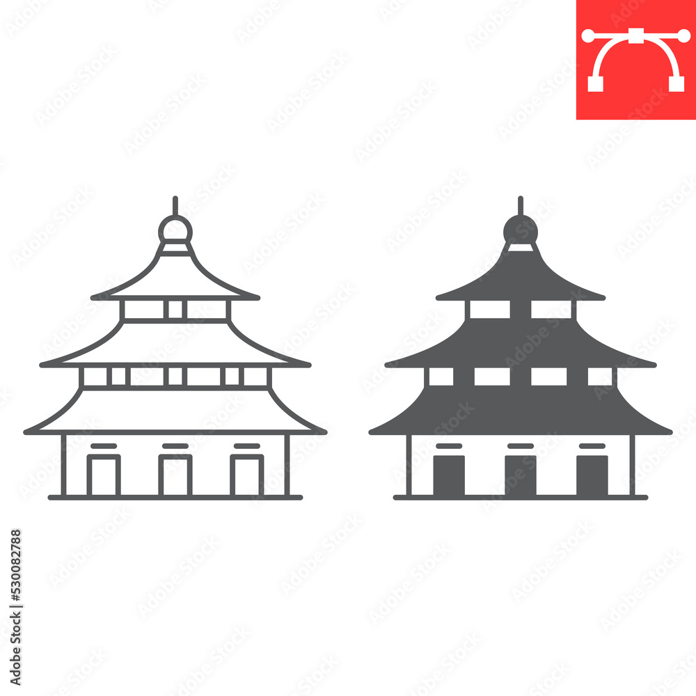 Chinese temple line and glyph icon, asian and travel, pagoda vector icon, vector graphics, editable stroke outline sign, eps 10.
