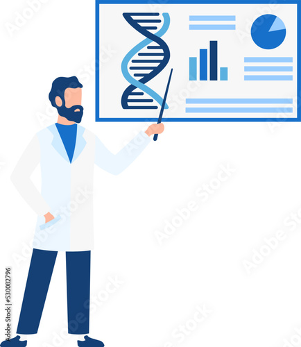 Man showing scientific presentation. Biotechnology research report