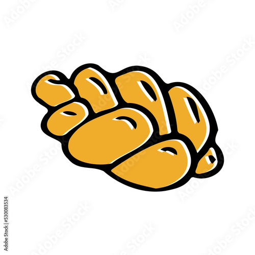 Challah holiday Jewish braided loaf, vector icon, black line design. Outline Shabbat bread isolated on white background.