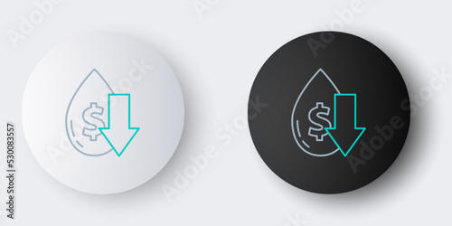Line Drop in crude oil price icon isolated on grey background. Oil industry crisis concept. Colorful outline concept. Vector