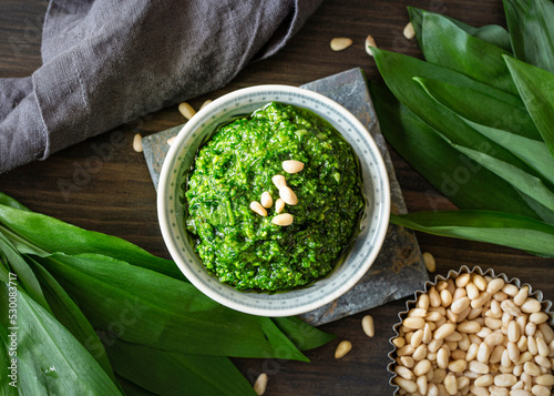 Homemade wild garlic pesto