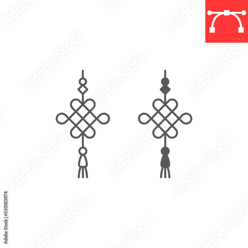 Chinese knot line and glyph icon, asian culture and decoration, knot vector icon, vector graphics, editable stroke outline sign, eps 10.