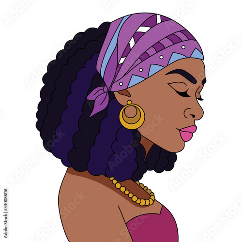 African black woman Head Wrap Scarf bandana braids hairstyle afro girl vector coloring illustration