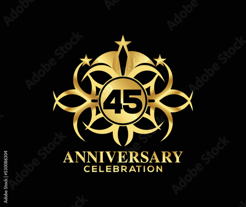 45 Years Anniversary. Invitation card. Celebrating of, colorful shape decoration Logo with Luxury Design