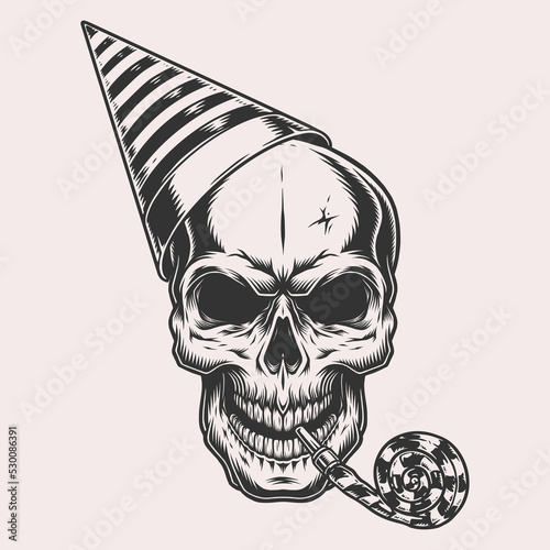 Birthday skull vintage monochrome emblem