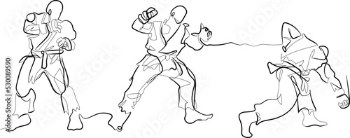 One continuous line art fighter heavy punch lower hook lower cut Taekwondo Karate minimal vector