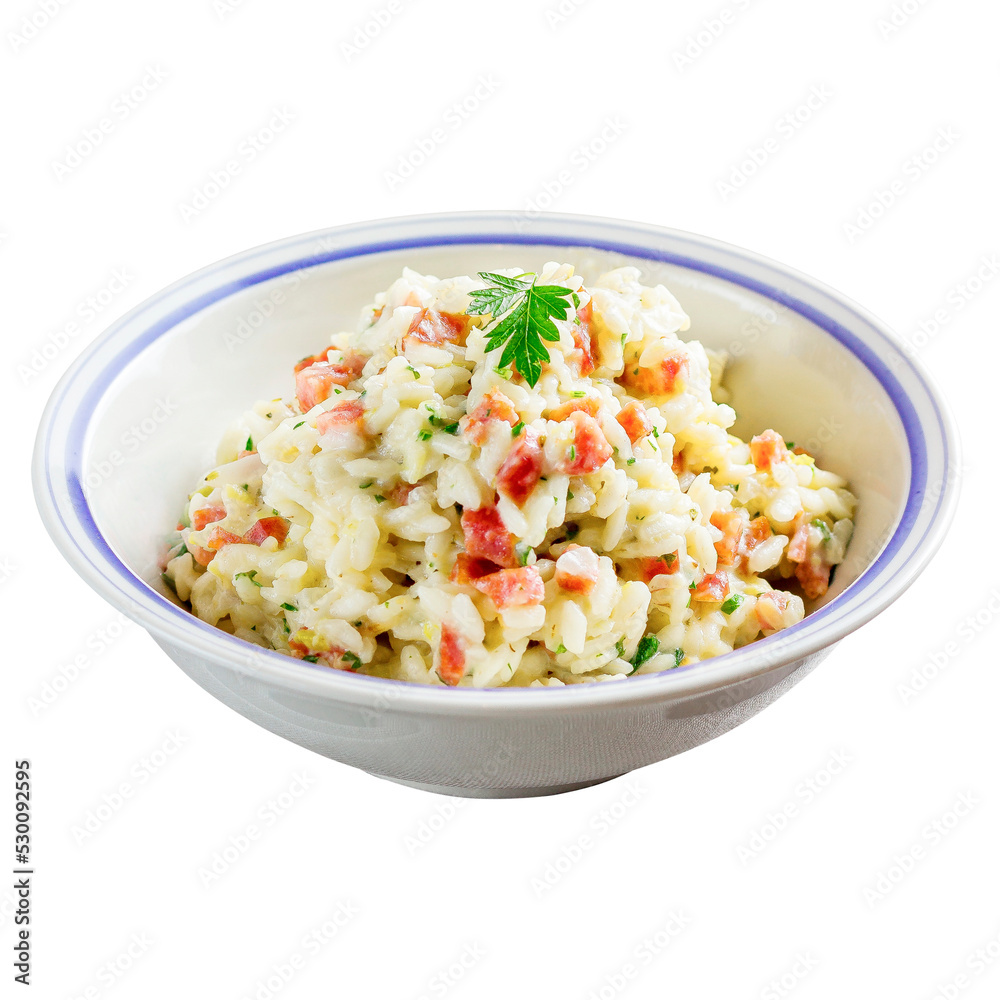 Blumenau Sausage Risotto on a bowl isolated Blumenau Sausage Risotto on a bowl isolated
