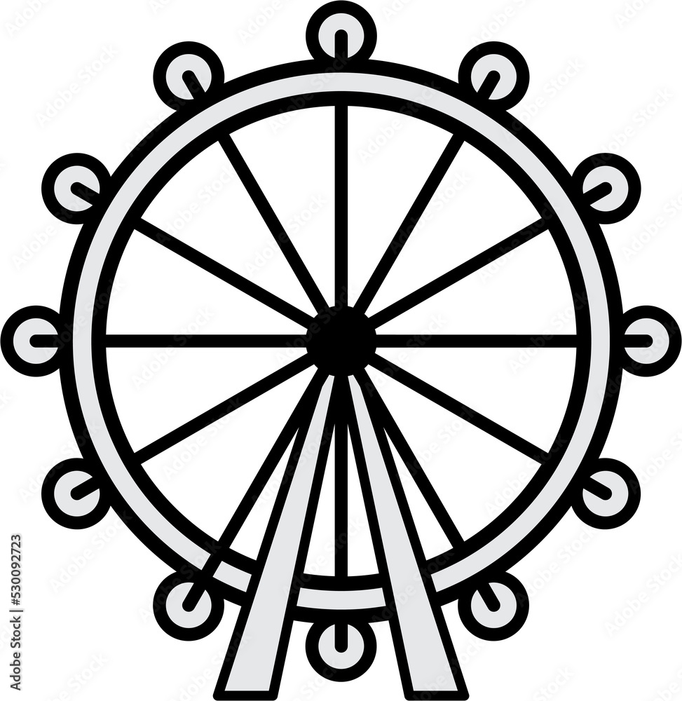 outline simplicity drawing of london eye wheel landmark front elevation view.