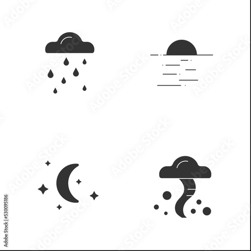 Weather glyph icons set. Snow, cold weather, tornado, partly cloudy. Meteorology concept.Filled flat signs. Isolated silhouette vector illustrations