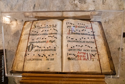 Antiphonary choral book in the Monastery of Saint Mary of Carracedo, El Bierzo, Spain photo