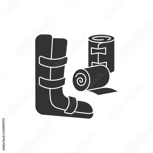  Bandage glyph icon. Strip of woven material. Medical boot. Bind up wounds or to protect an injured part of the body. Medical devices concept.Filled flat sign. Isolated silhouette vector illustration