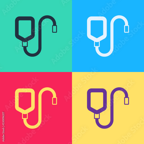 Pop art IV bag icon isolated on color background. Blood bag. Donate blood concept. The concept of treatment and therapy, chemotherapy. Vector