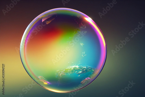 Rainbow bubble containing earth, digital art